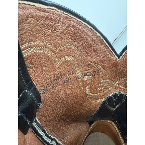 Tony Lama CT456 Black Leather Western Rodeo Cowboy Boots USA Men's 10 EE Vintage - Picture 9 of 11